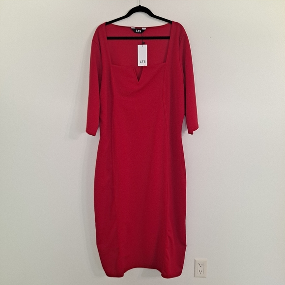 Long Tall Sally Tall Red Notch Neck Midi Dress Size 18-20 - Picture 2 of 5